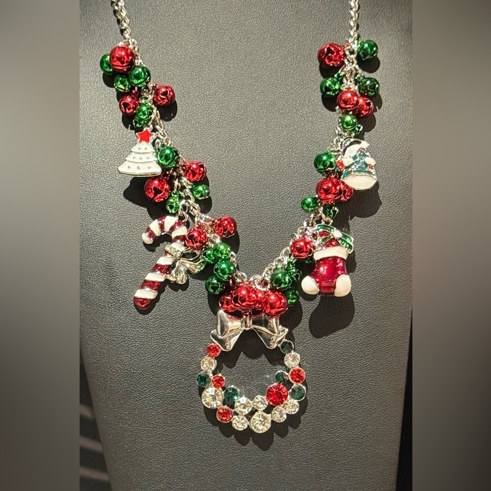 Festive Silver Holiday Charm Necklace